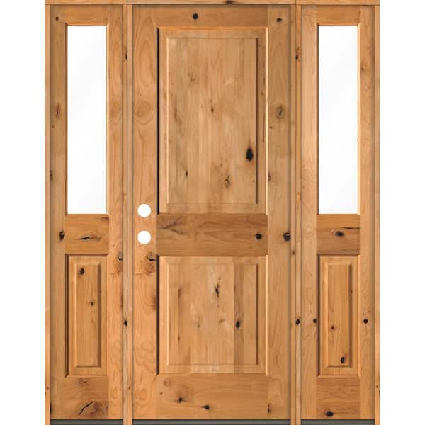 Krosswood Doors 58 in. x 80 in. Rustic Knotty Alder Square clear stain Wood Right Hand Inswing Single Prehung Front Door/Half Sidelites