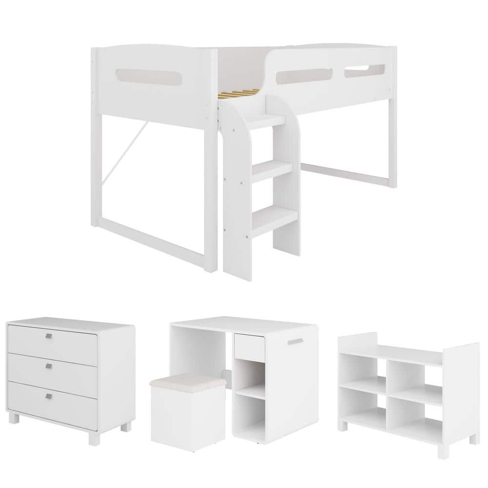 CorLiving Madison 5 Piece All-in-One Single/Twin Loft Bed in Snow White -  BMG-210-B