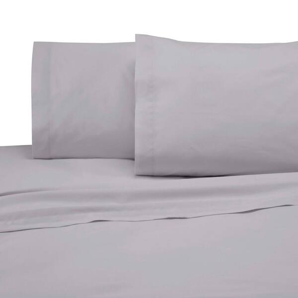 Martex 4-Piece Light Gray Solid 225 Thread Count Cotton Blend Queen Sheet Set