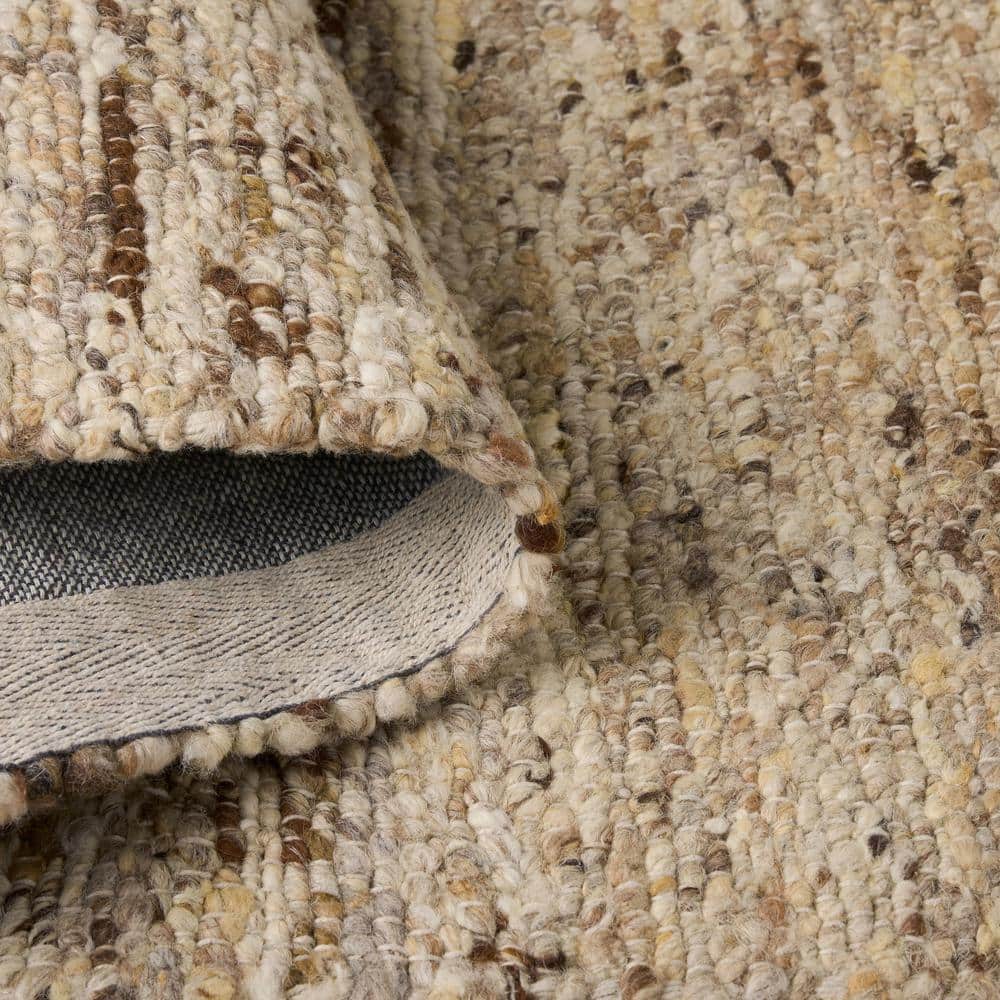 Beige and Dark Brown Wool Handmade 5' x 7' Area Rug