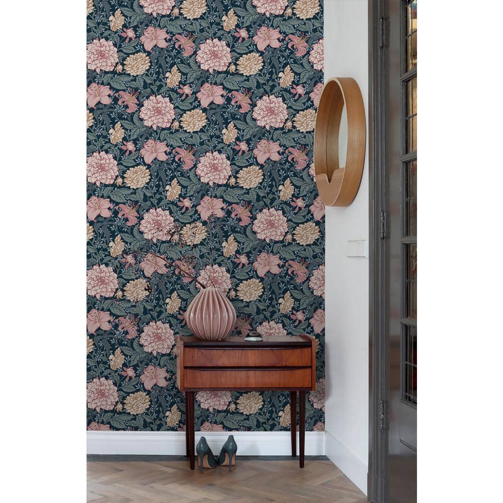 Persephone Blue and Pink Floral Non-Woven Wallpaper