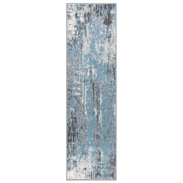 World Rug Gallery Modern Abstract Blue 2 ft. x 7 ft. Area Rug