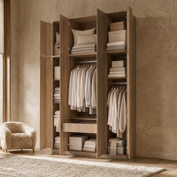 Brown 100.79 in. Accent Cabinet Office Storage Cabinet with Bookcase, Garage Cabinet, Display Cabinet, Bedroom Armoires