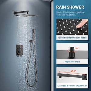 Rain Single Handle 2-Spray with Valve 1.8 GPM 12 in. Shower Faucet Pressure Balance Dual Shower Heads in Black