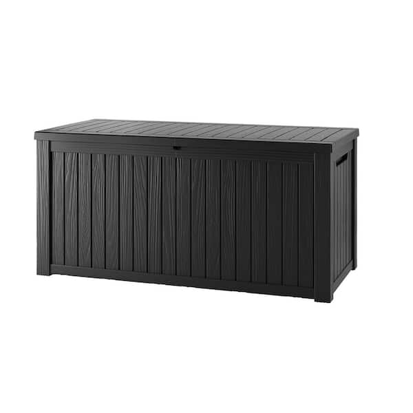 180 Gal. Black Outdoor Resin Waterproof Deck Box with Lockable Lid