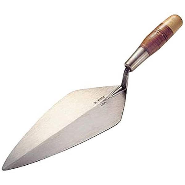 W. Rose 9 in. Narrow London Brick Trowel with Low Lift Shank on a Leather Handle