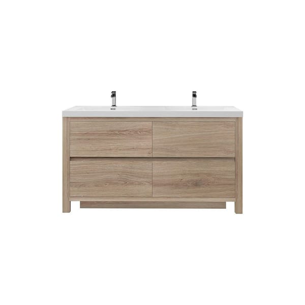 Louis 59 in. W x 20 in. D x 35 in. H Double Sink Freestanding Bath Vanity in White Oak with White Acrylic Top
