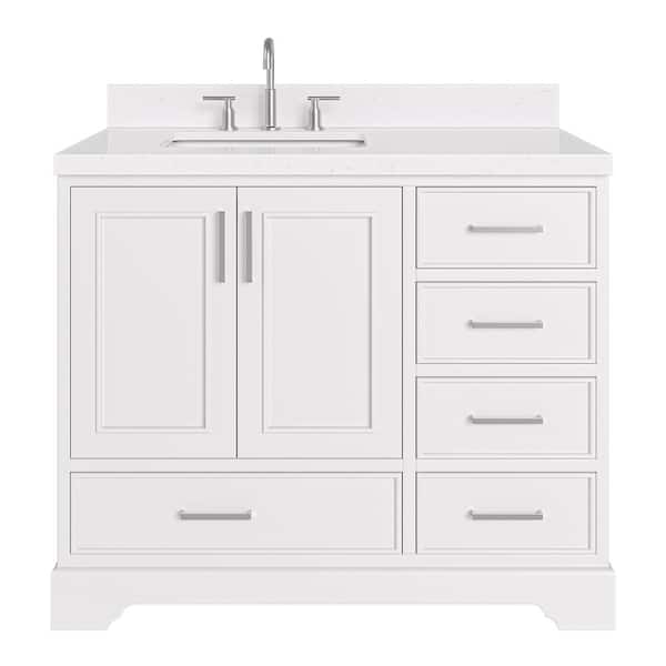 Stafford 42 in. W x 22 in. D x 36 in. H Single Sink Freestanding Bath Vanity in White with Carrara White Quartz Top