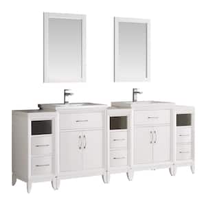Cambridge 84 in. Vanity in White with Porcelain Vanity Top in White with White Ceramic Basins and Mirror