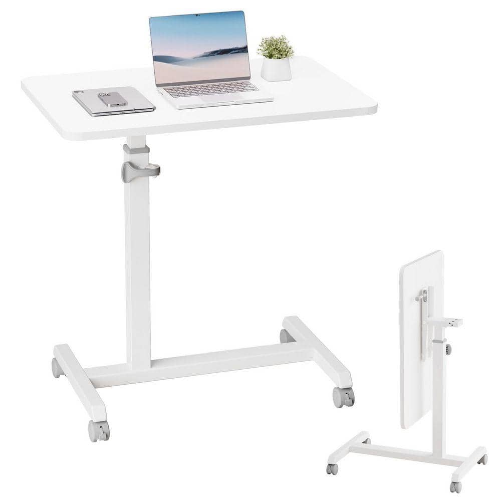 ComHoma Standing Desk 24 in. Adjustable Height and Foldable Mobile Rolling Laptop Desk, White