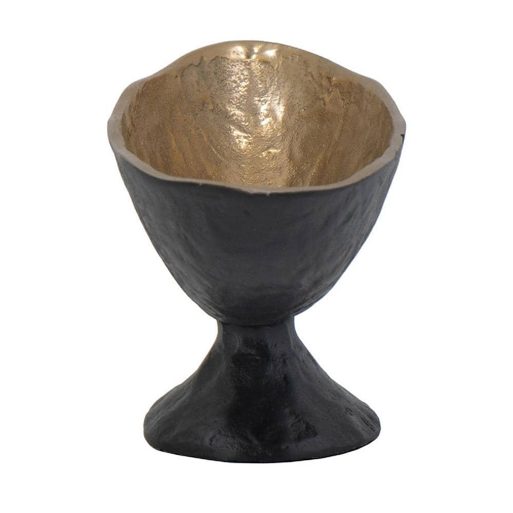 Handcrafted Black and Gold Aluminum Oval Pedestal Bowl