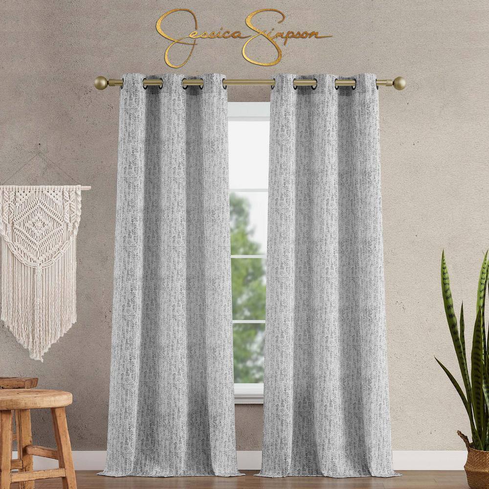 Jessica Simpson Faye Textured Light Grey Polyester Blackout Grommet  Tiebacks Curtain - 38 in. W x 84 in. L (2-Panels and 2-Tiebacks) JSC016298  - The Home Depot