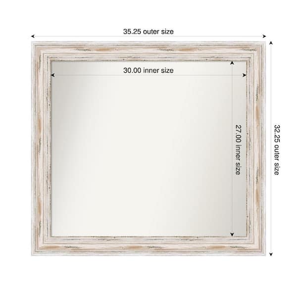 Amanti Art Alexandria Whitewash 35.25 in. x 32.25 in. Custom Non-Beveled Wood Framed Bathroom Vanity Wall Mirror