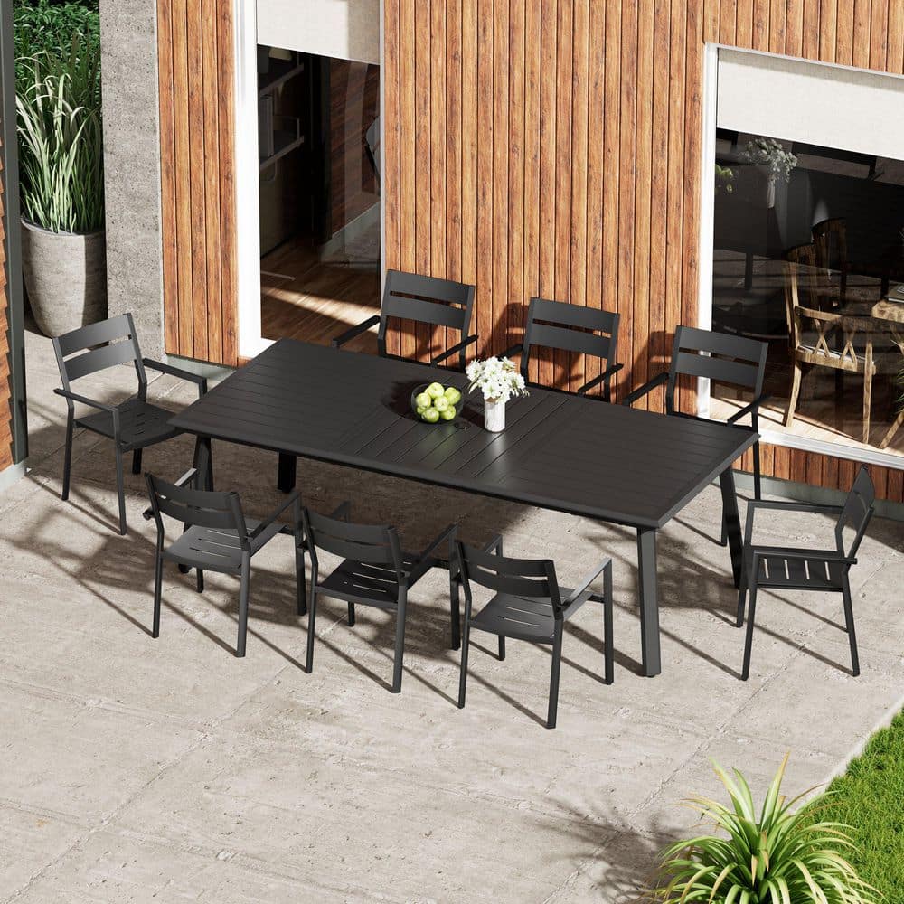 9-Piece Outdoor Dining Set Includes a Table with a 1.7 in. Umbrella Hole and 8 Stackable Chairs with Armrests in Black price history on PriceWatchPro