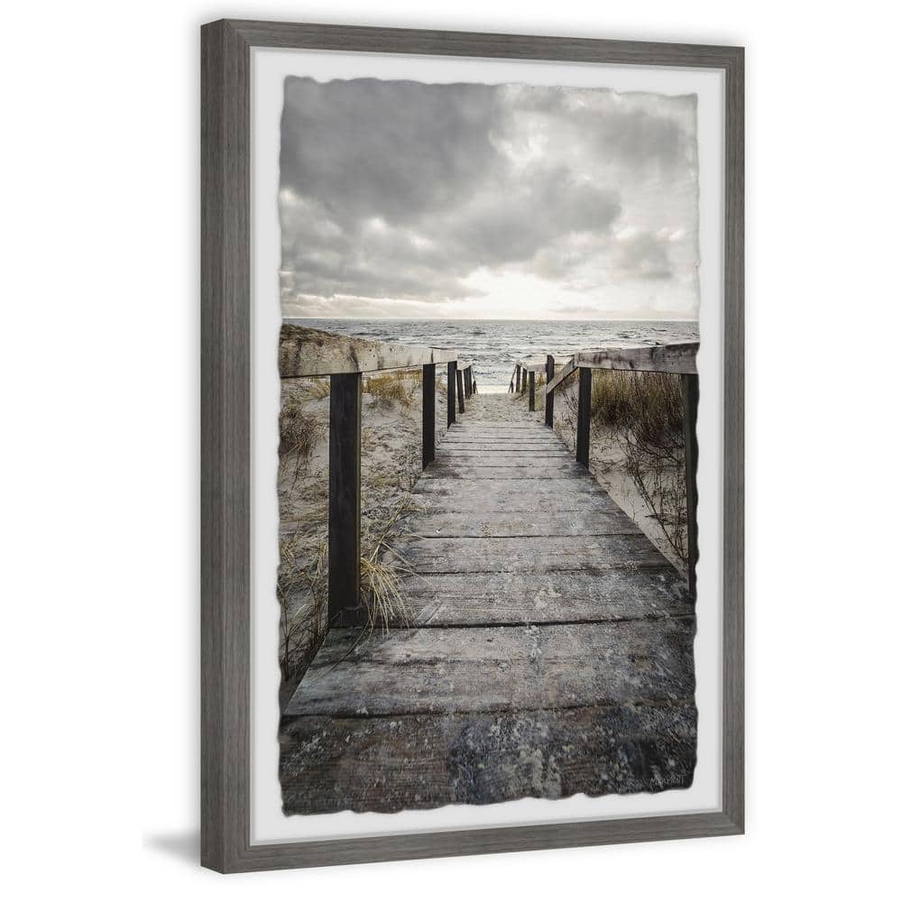 Cloudy Beach Pathway Framed Nature Art Print 12" x 8"
