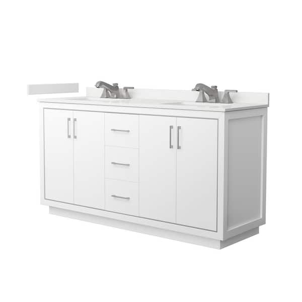 Wyndham Collection Icon 66 in. W x 22 in. D x 35 in. H Double Bath Vanity in White with White Quartz Top