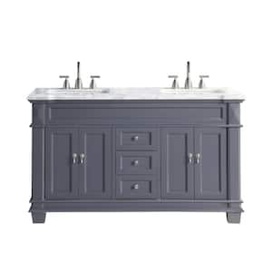 Dorian 60 in. W x 22 in. D x 35.63 in. H Double Sink Freestanding Bath Vanity in Charcoal Gray with Carrara Marble Top