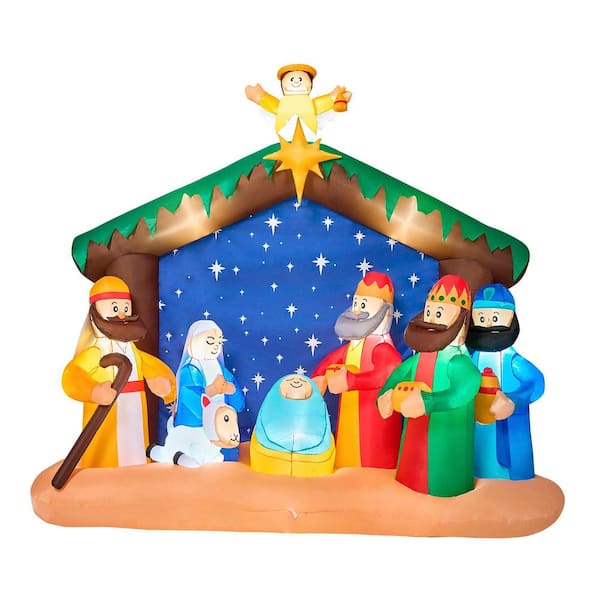 8 FT Long Christmas Inflatables Nativity Scene, Christmas Blow Up Nativity Set with Build-in LEDs