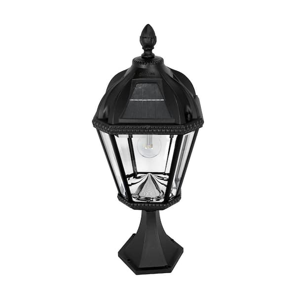 Royal Bulb Series Outdoor Black Integrated LED Solar Powered Column Post Light on Pier Base for Brick Mailbox