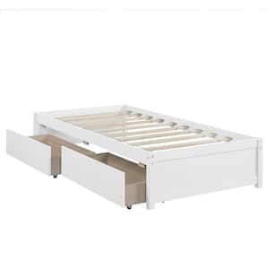 White Twin Bed with 2-Storage drawers
