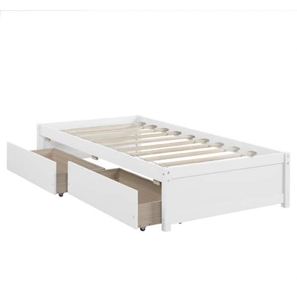 Magic Home White Twin Bed with 2-Storage drawers