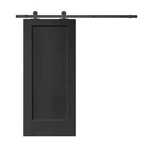 36 in. x 80 in. Black Stained Composite MDF 1-Panel Interior Sliding Barn Door with Hardware Kit