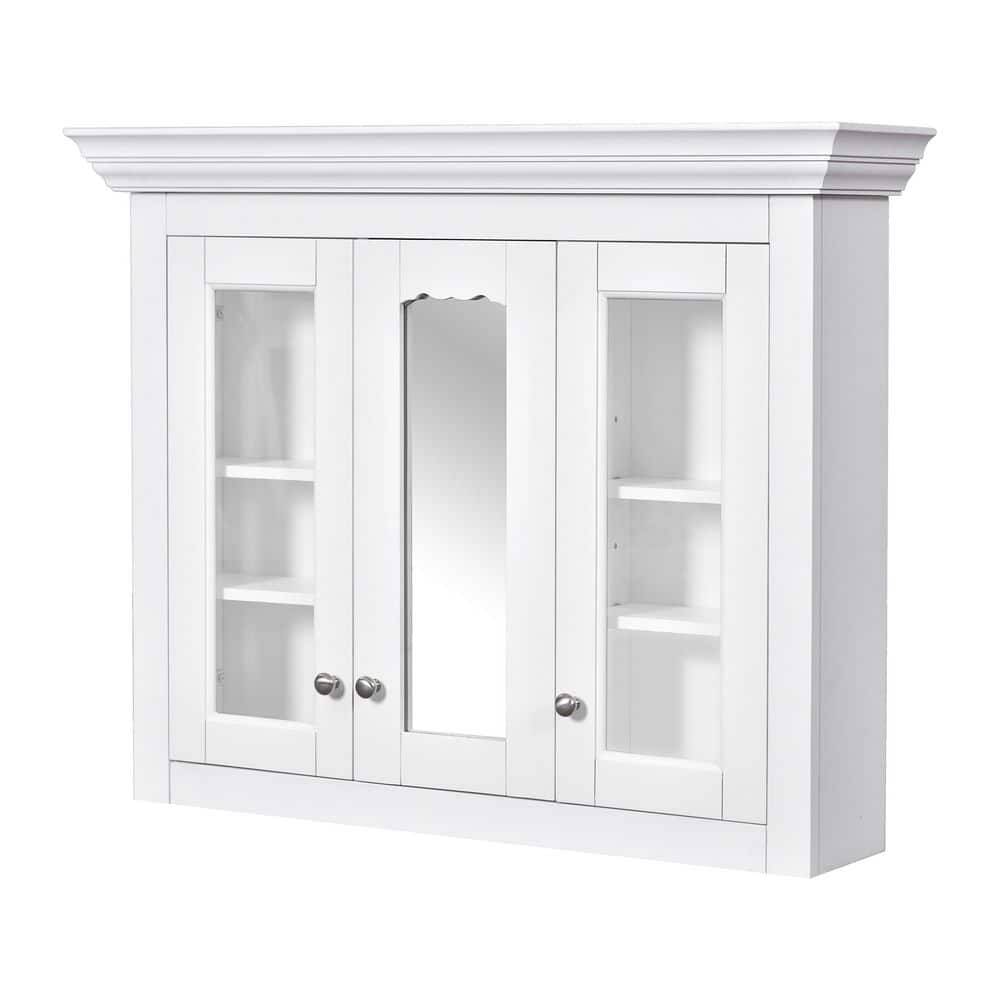 35 in. W x 28 in. H Rectangular White MDF Surface Mount Medicine Cabinet w/ Mirror, with 5 Closed and Adjustable Shelves price history on PriceWatchPro