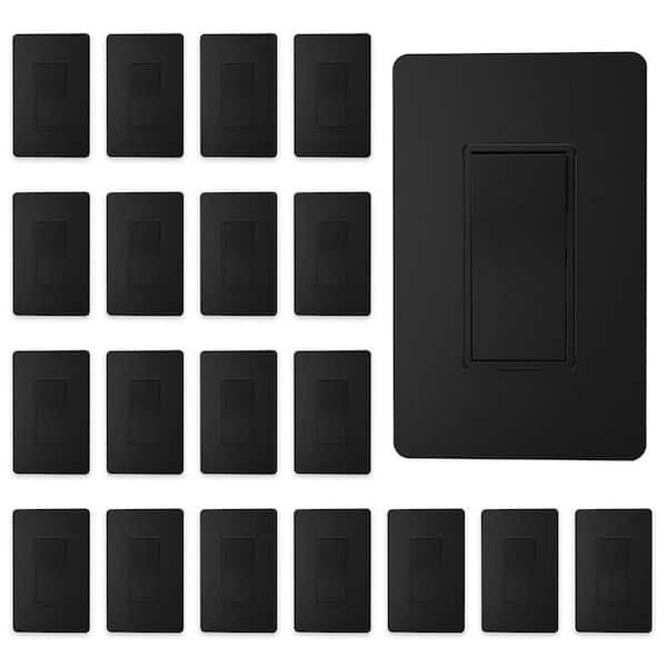 15 Amp Single Pole Decorator Light Switch with Screwless Wall Plate Self-Grounding UL Listed, Matte Black 20-Pack