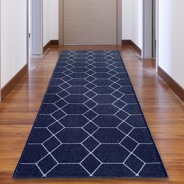 Hexagon Trellis Blue 31 in. W x 3 ft. L RunnerRug/Stair Runner 7.8 sq. ft.
