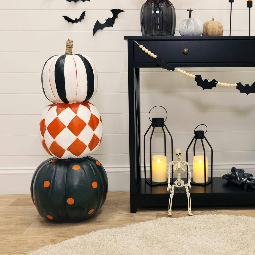 Freestanding Lighted Resin Pumpkin Trio Topiary for Halloween
