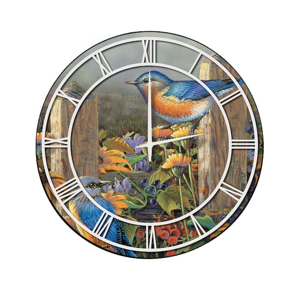 Unbranded "Linda's Bluebirds" Full Coverage Art and White Numbers Imaged Wall Clock