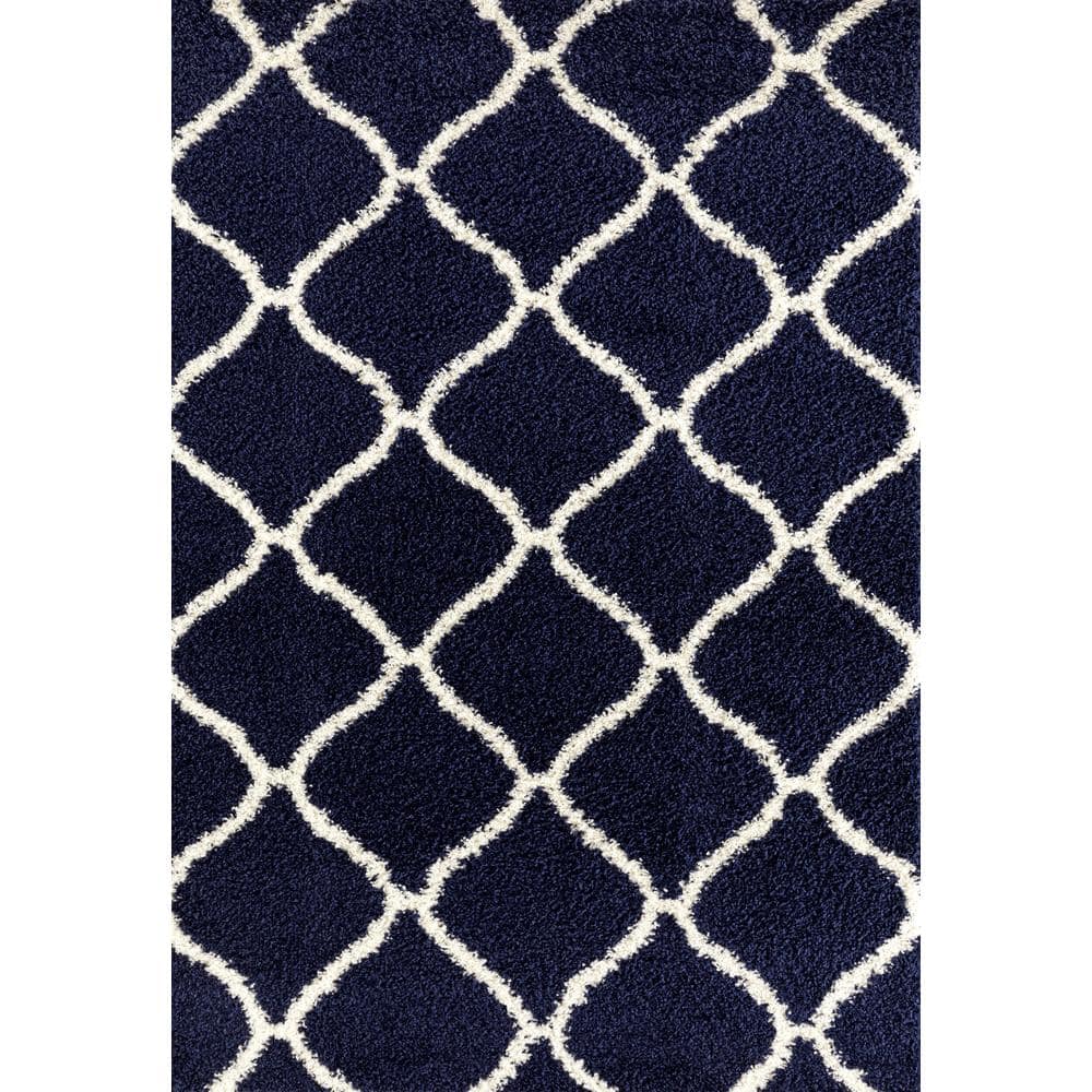 World Rug Gallery Moroccan Modern Geometric Shag Navy 3 ft. 3 in. x 5