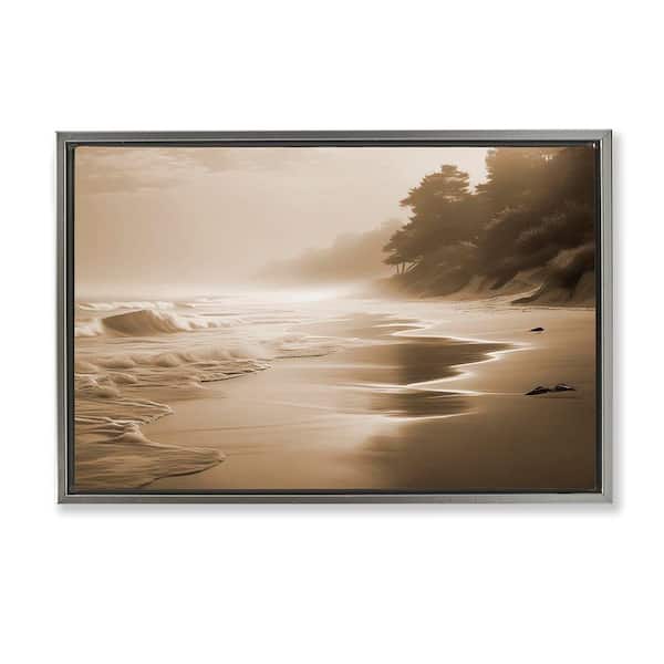 Stupell Industries Sepia Smooth Beach Landscape by Noah Bay Gray Floater Frame Nature Graphic Art Print 17 in. x 25 in.