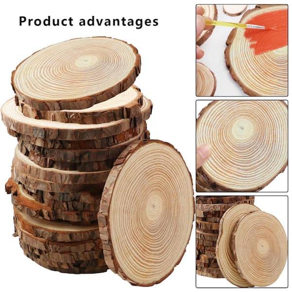 Angel Sar 5.1-5.5 in. Unfinished Wood Slices for Centerpieces with Tree Bark for Crafts Christmas Ornaments (17-Pack)