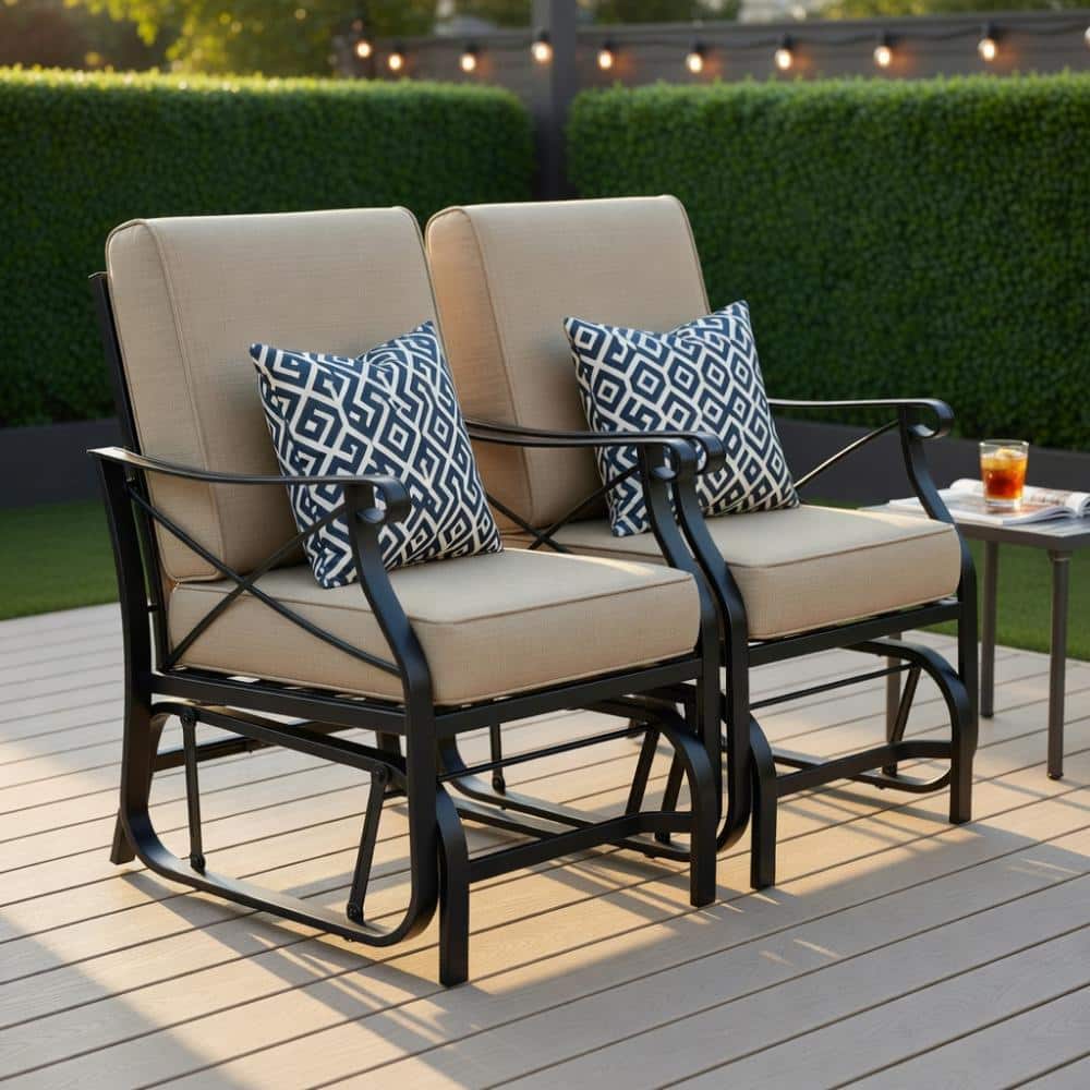 Patio Glider Rocking Chair with Metal Frame and Thick Cushions-Brown price history on PriceWatchPro
