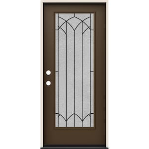 36 in. x 80 in. Right-Hand Full Lite Mointclaire Decorative Glass Dark Chocolate Steel Prehung Front Door