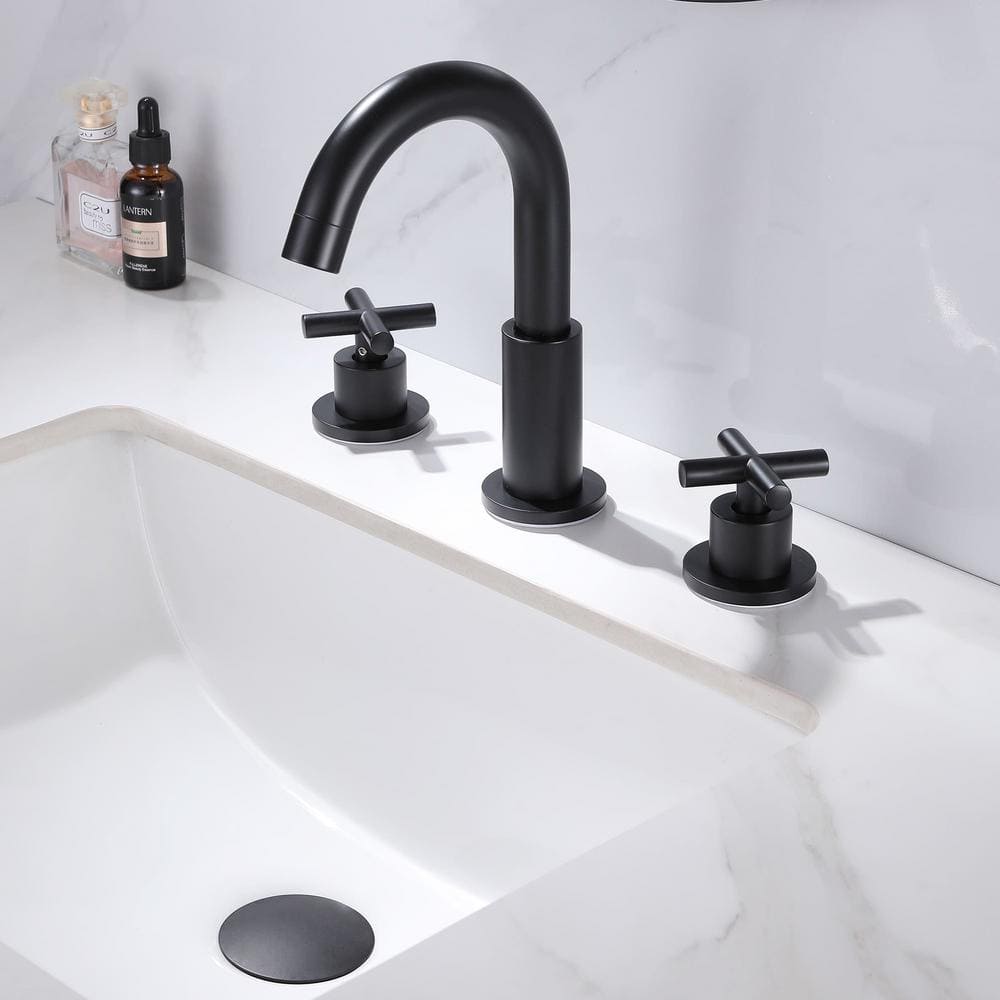 Matte Black Brass 8-Inch Widespread Bathroom Faucet with Cross Handles
