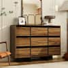 FUFU&GAGA Brown Walnut Grain Finish 9-Drawers 39.4 in. W Chest of Drawer Dresser, Modern European Style KF020502-01