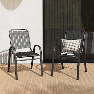 Black Stackable Metal Outdoor Dining Chair Set of 2 with PP Backrest and Seat