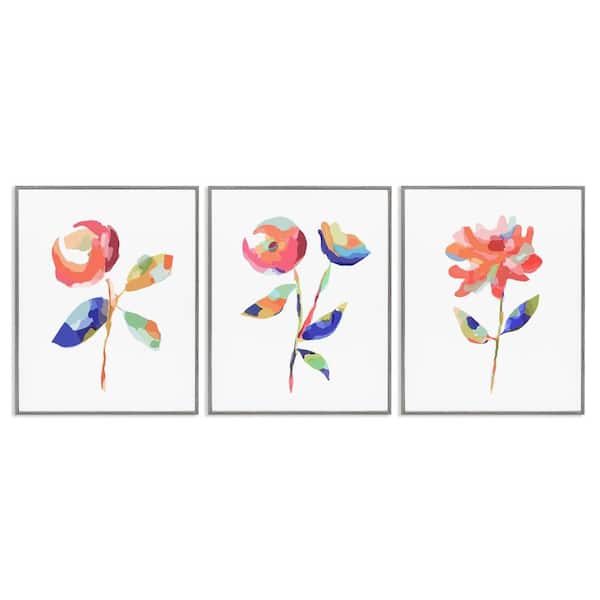 Stupell Industries Brushed Freeflow Flower by Lisa Nohren 3 Pieces Gray Framed Nature Giclee Art Print 30 in. x 24 in.
