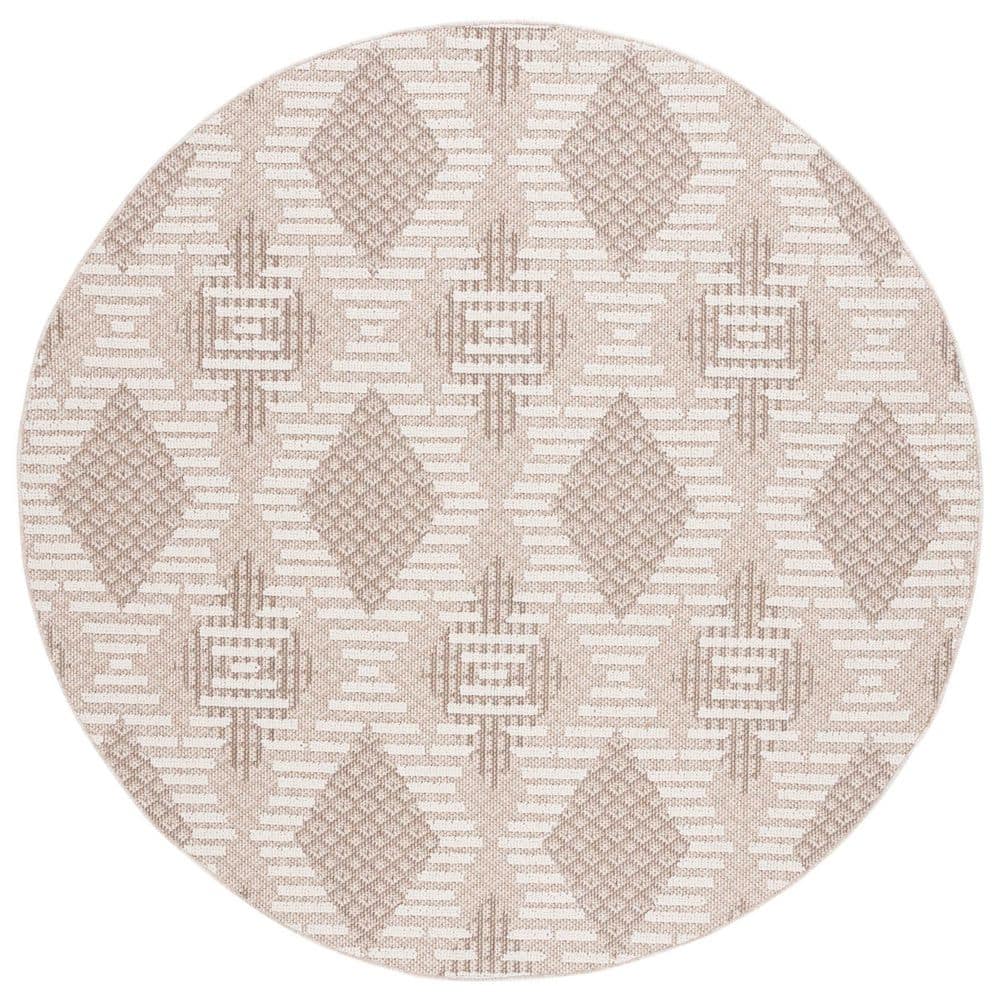 Global 7 ft. x 7 ft. Beige/Ivory High-Low Diamond Modern Round Area Rug price history on PriceWatchPro