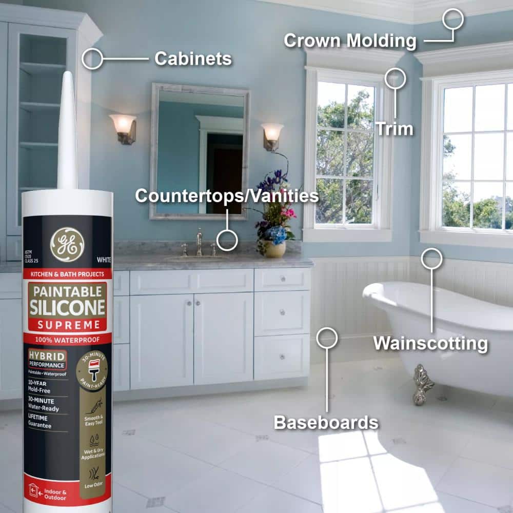 White 10oz Paintable Silicone Kitchen & Bath Sealant