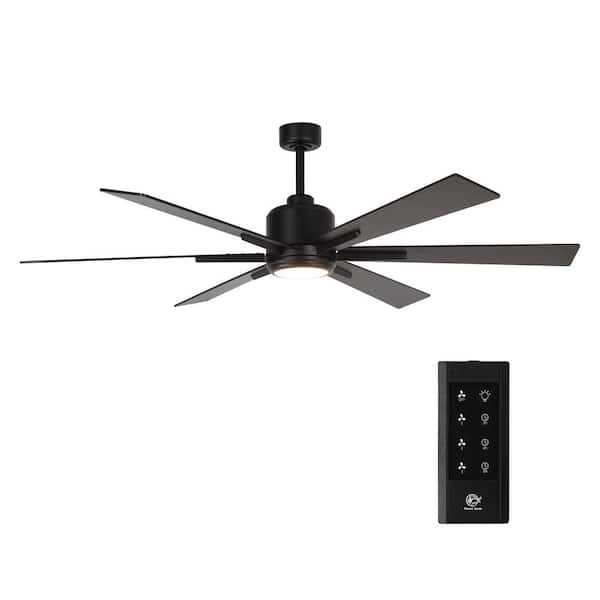 Parrot Uncle 65 in. Indoor Integrated LED Matte Black Downrod Ceiling Fan with Light and Remote Control