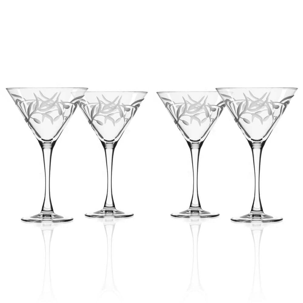 Elegant Clear Glass Olive Branch Martini Set of 4
