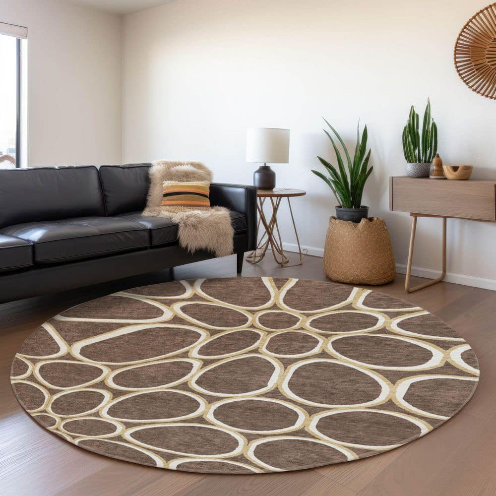 Mayfield Premium Machine Washable Abstract AMF1041 Brown 8 ft. x 8 ft. Round Rug price history on PriceWatchPro