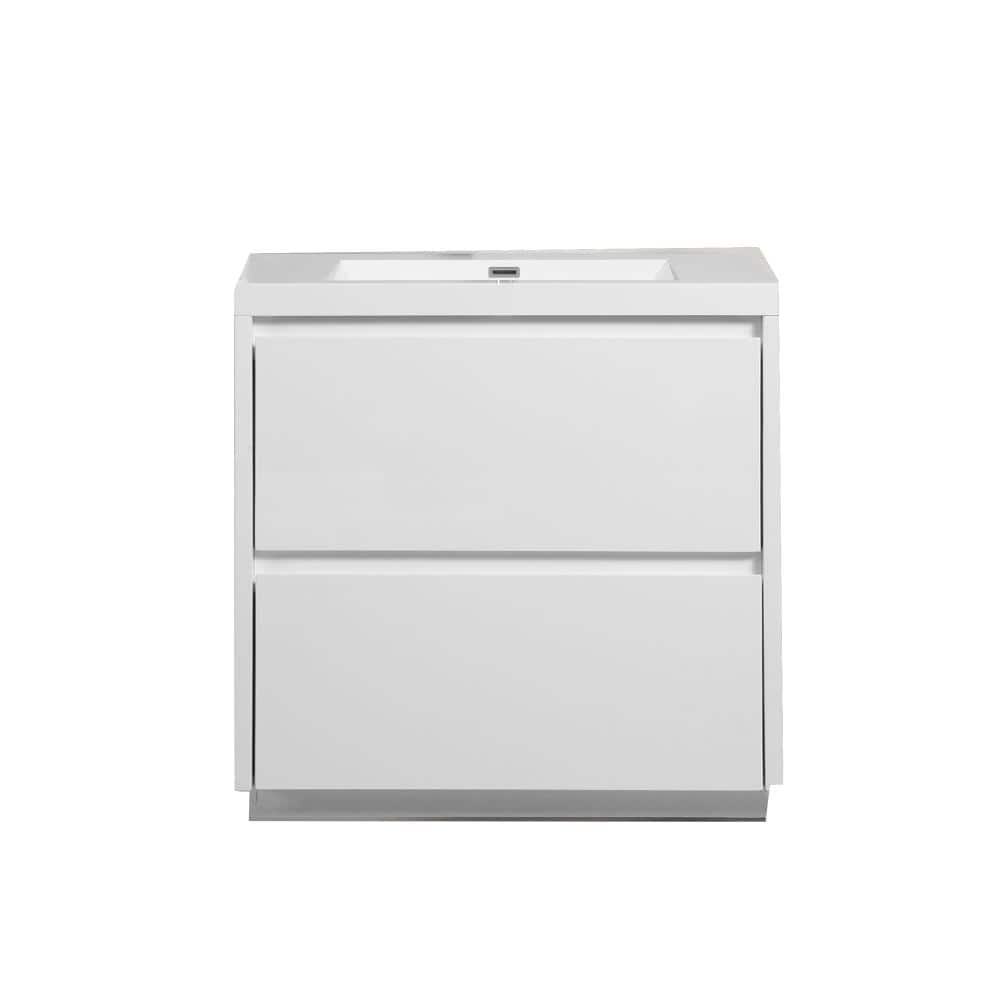 36 in. W Single Sink Freestanding Bath Vanity in High Glossy White with White Resin Top Unassembled price history on PriceWatchPro