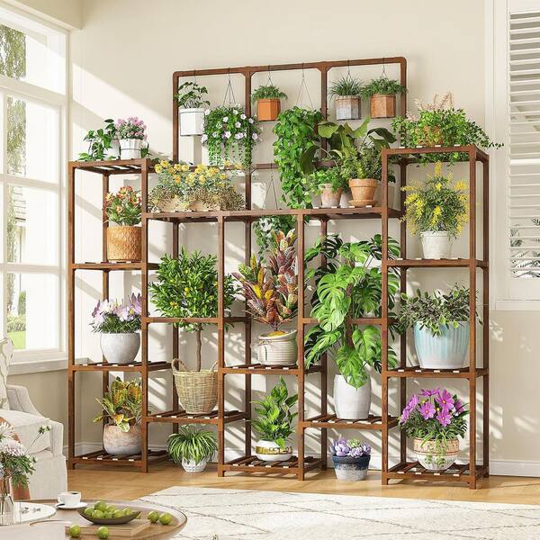 7-tier Rustic Brown Wood Plant Stand (56 in. H W x 63 in. H