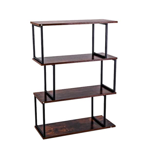 Brown 3 Tier Display Shelf Bookcase, Metal Tower Display Shelf Cube Bookcase