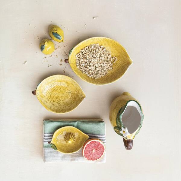 Storied Home 40 fl. oz. Yellow Hand-Painted Stoneware Lemon