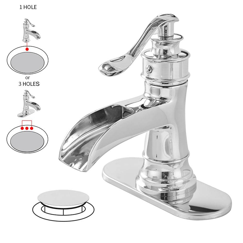 Polished Chrome Single-Handle Waterfall Bathroom Faucet